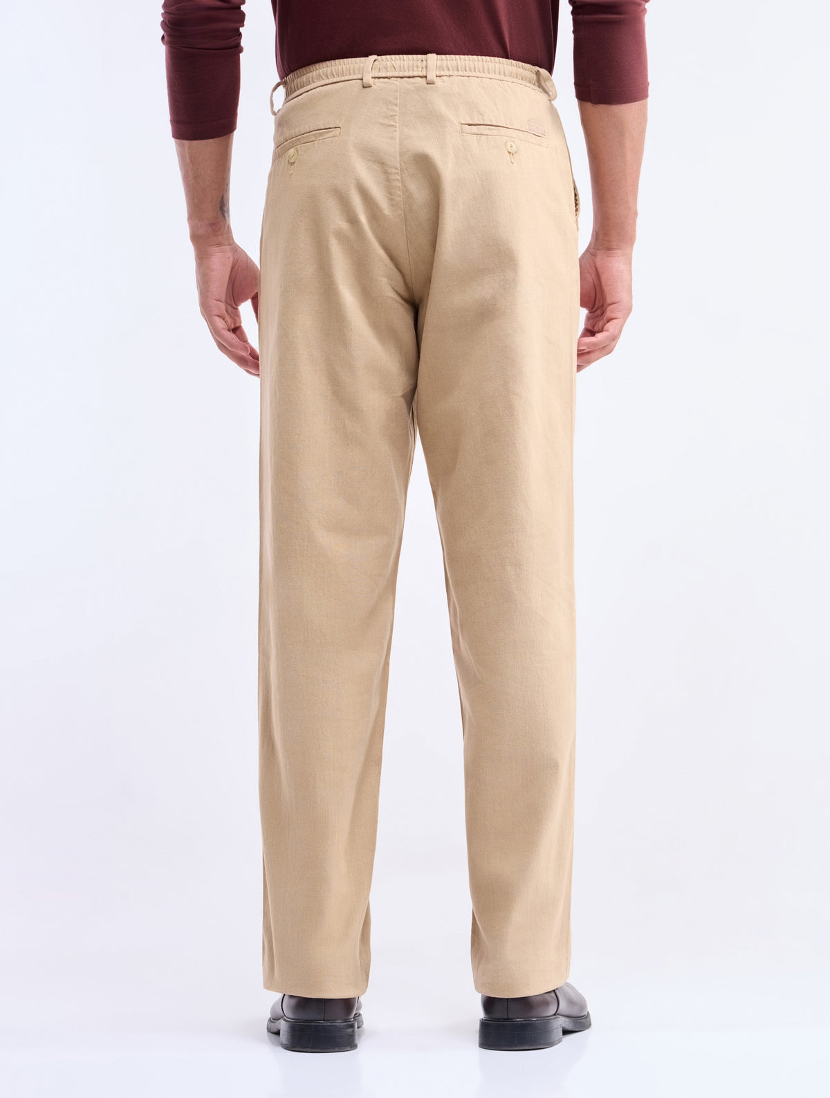 Solid Regular Fit Trousers - Khaki t4option_1