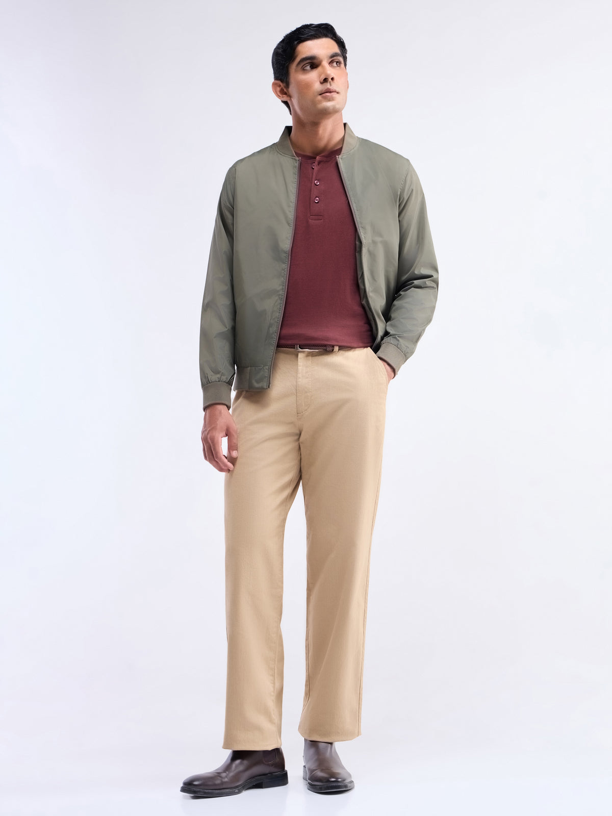 Solid Regular Fit Trousers - Khaki t4option_1