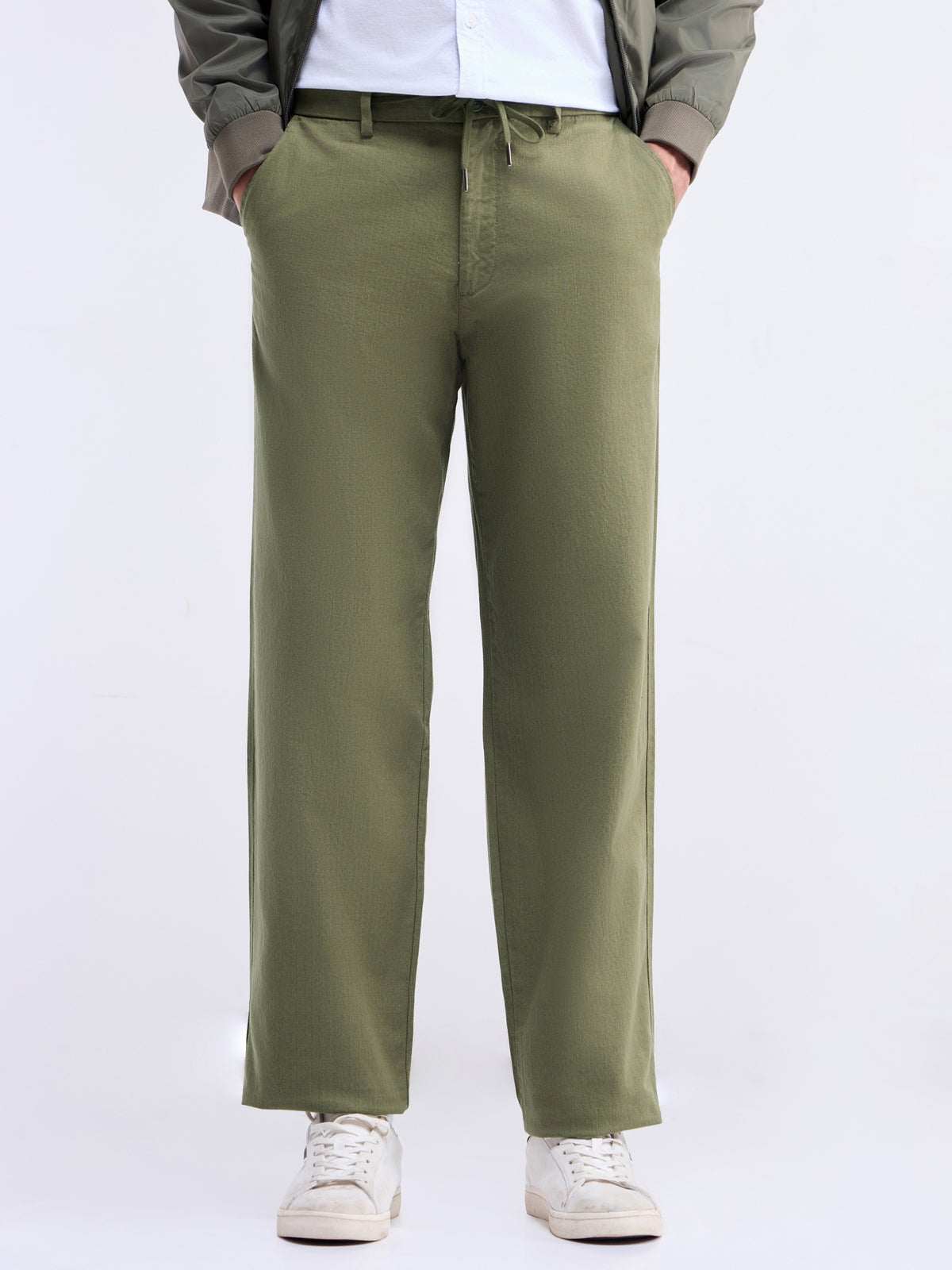 Solid Regular Fit Trousers - Olive t4option_2