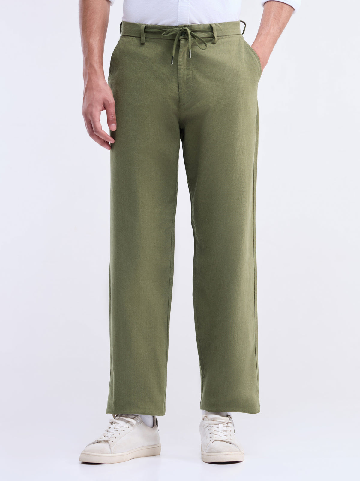 Solid Regular Fit Trousers - Olive t4option_2