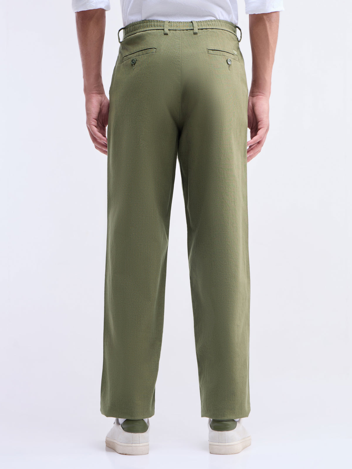 Solid Regular Fit Trousers - Olive t4option_2