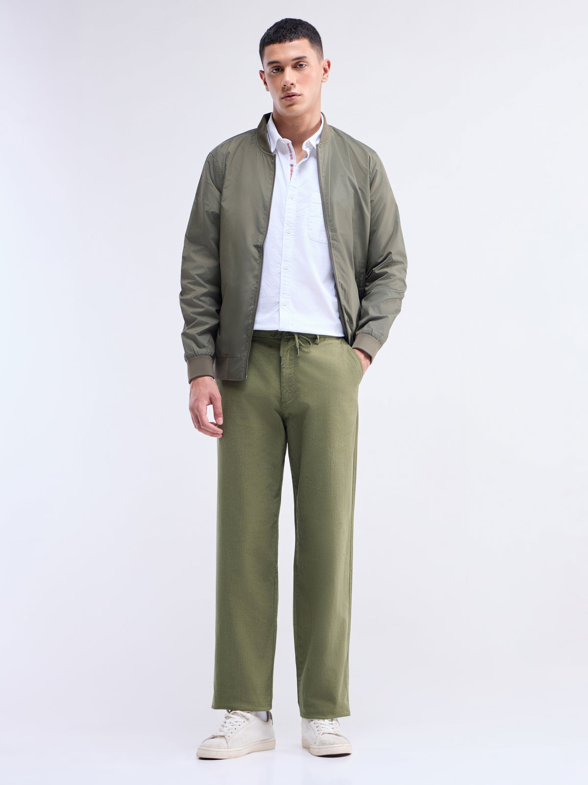 Solid Regular Fit Trousers - Olive t4option_2