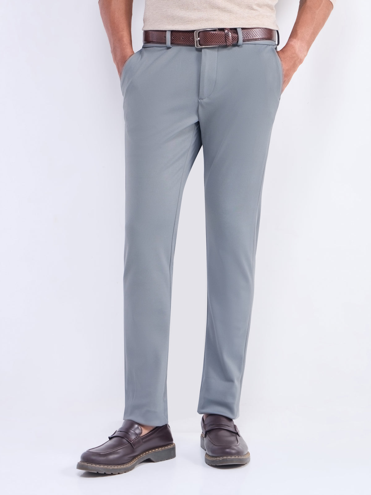 Printed Slim Fit Trousers - Grey t4option_0