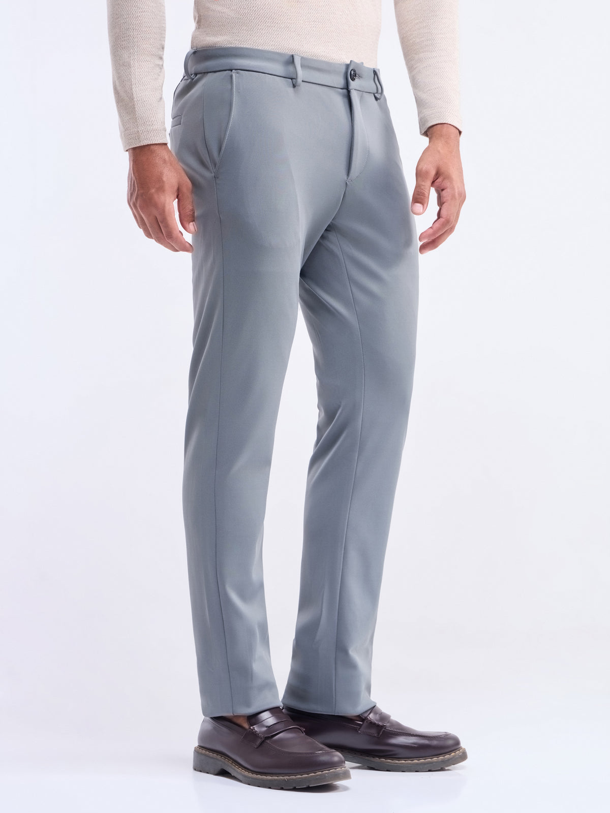 Printed Slim Fit Trousers - Grey t4option_0