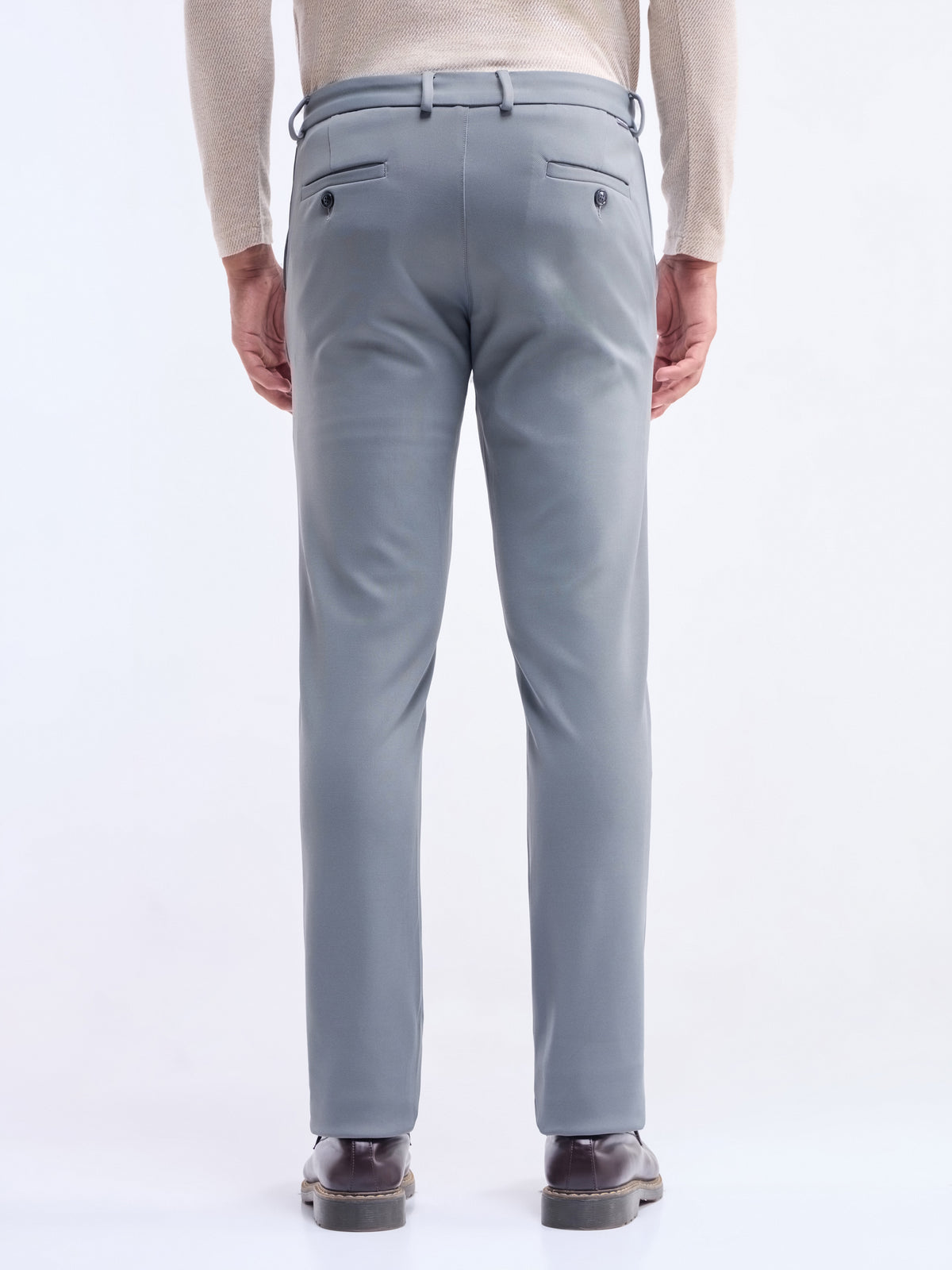 Printed Slim Fit Trousers - Grey t4option_0