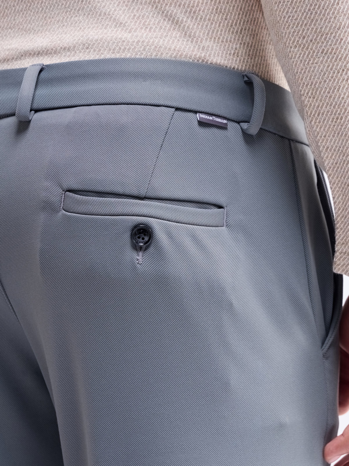 Printed Slim Fit Trousers - Grey t4option_0