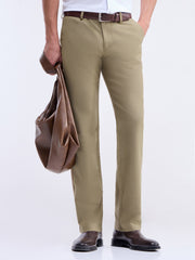Solid Regular Fit Trousers - Khaki t4option_0