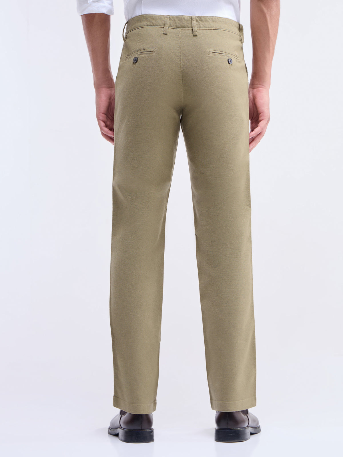 Solid Regular Fit Trousers - Khaki t4option_0
