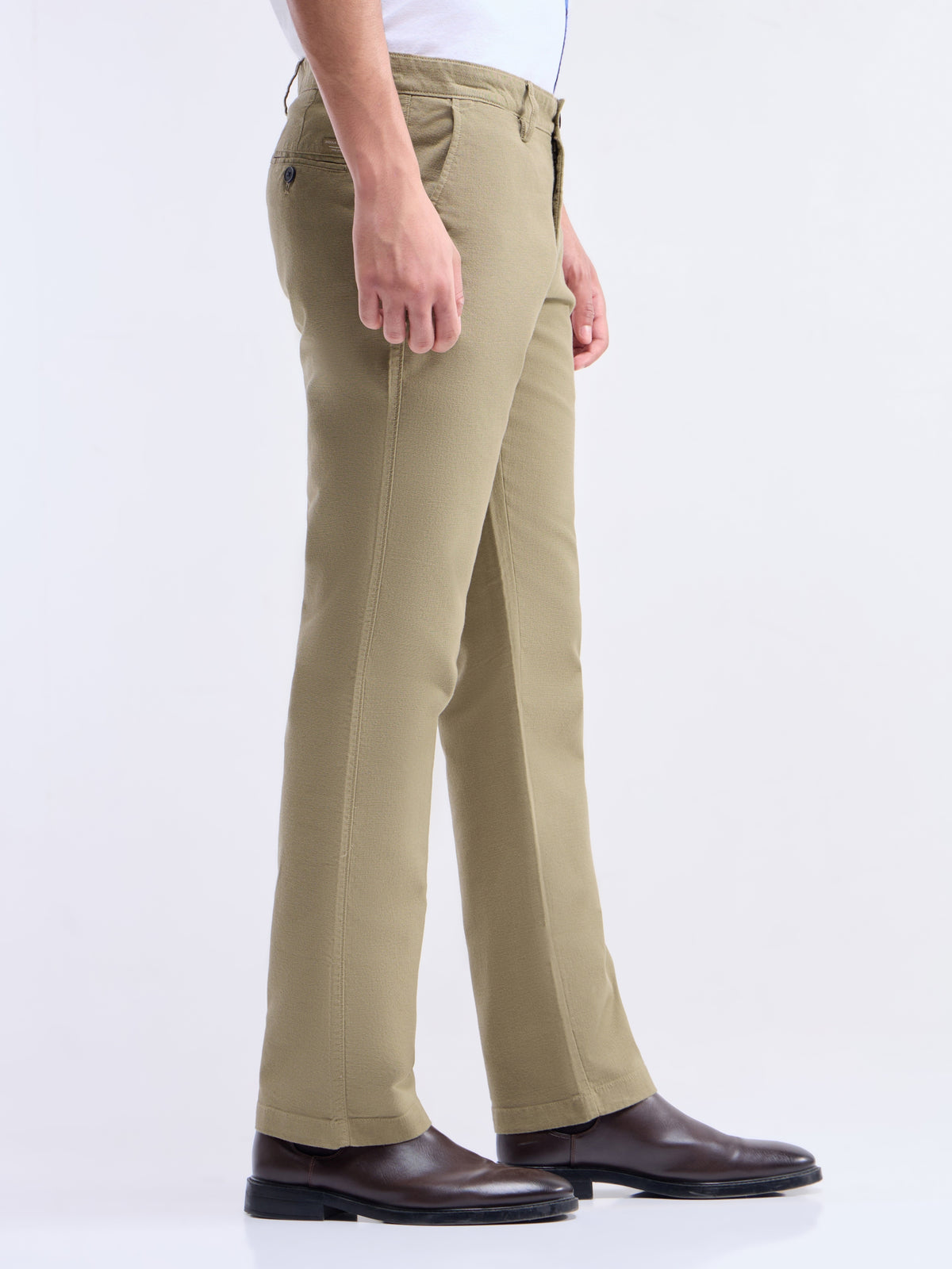Solid Regular Fit Trousers - Khaki t4option_0