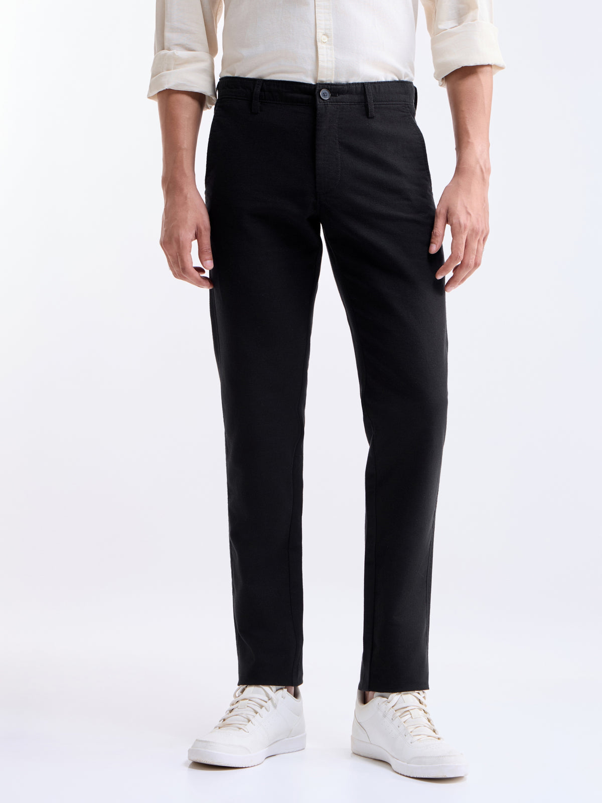 Solid Slim Fit Trousers - Black t4option_0