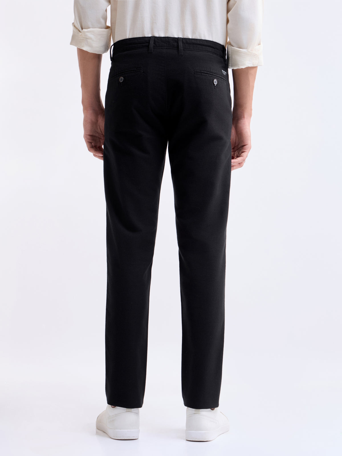 Solid Slim Fit Trousers - Black t4option_0