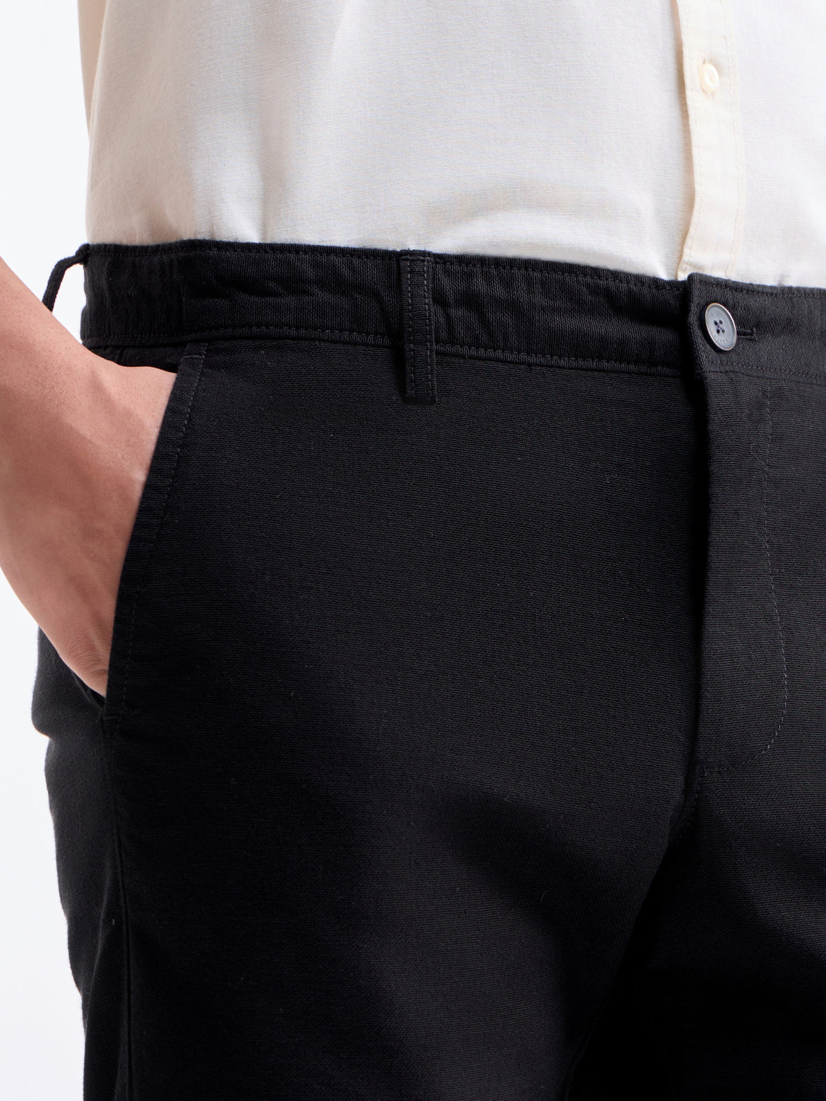 Solid Slim Fit Trousers - Black t4option_0
