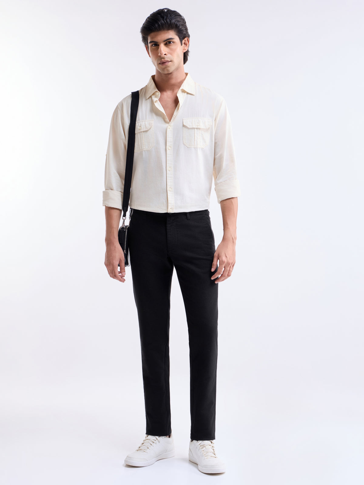 Solid Slim Fit Trousers - Black t4option_0