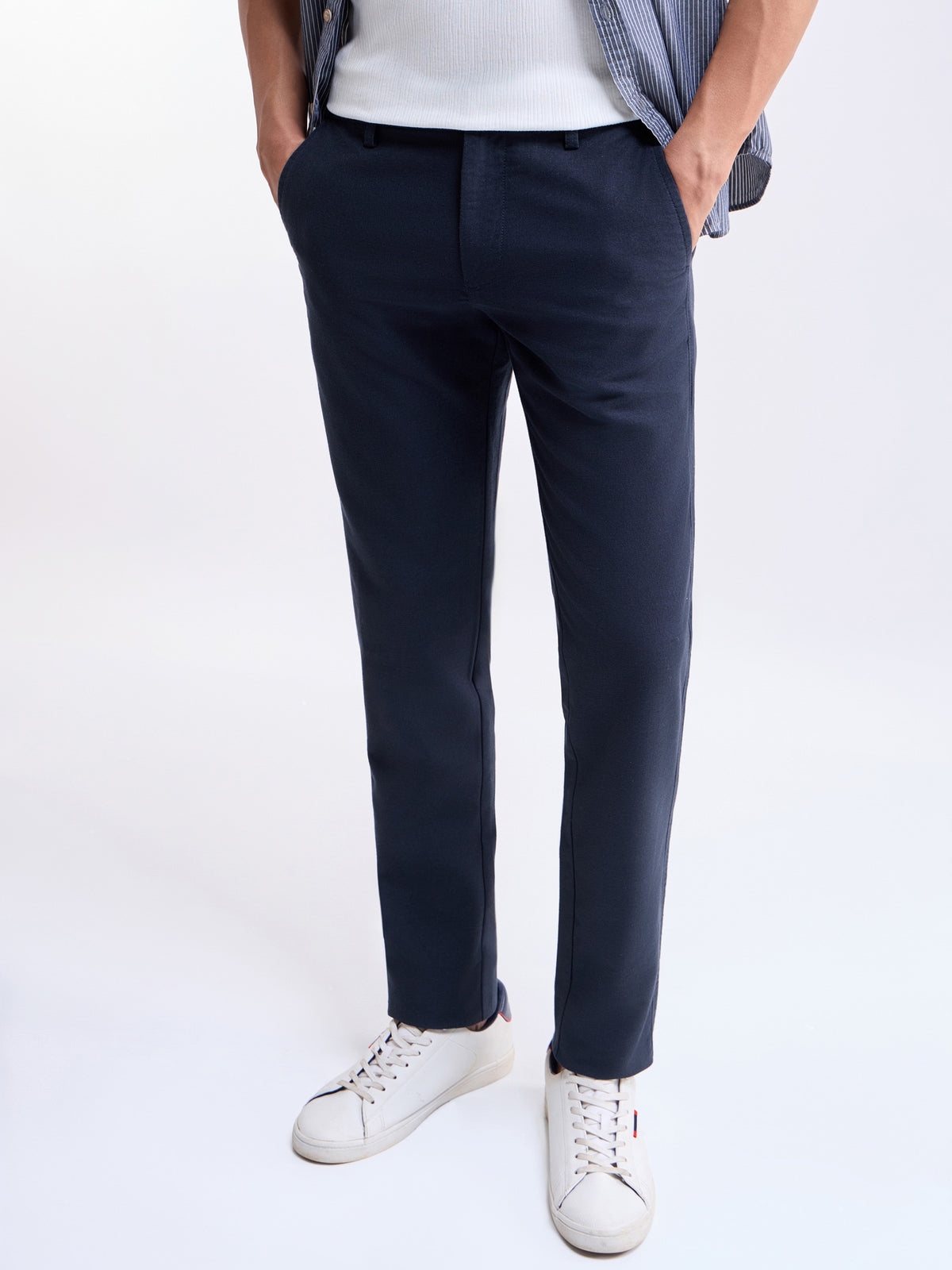 Solid Slim Fit Trousers - Navy t4option_1