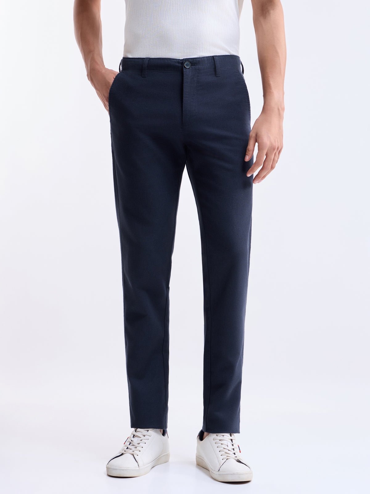 Solid Slim Fit Trousers - Navy t4option_1