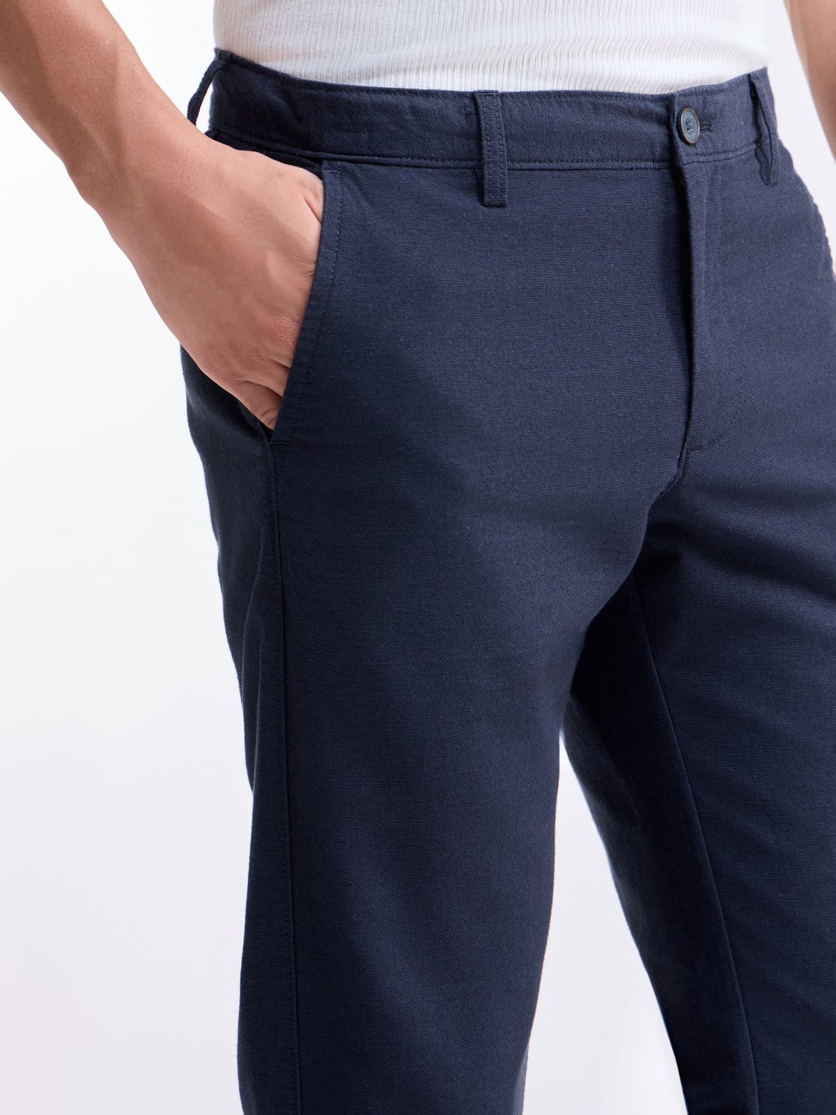 Solid Slim Fit Trousers - Navy t4option_1