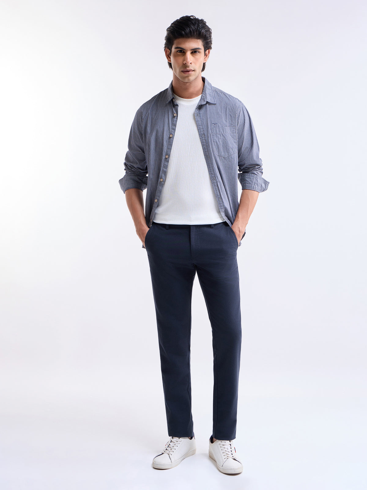 Solid Slim Fit Trousers - Navy t4option_1