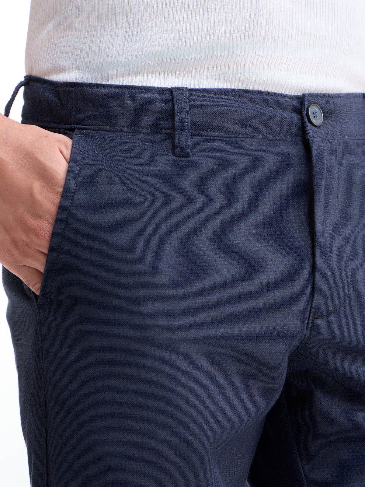 Solid Slim Fit Trousers - Navy t4option_1
