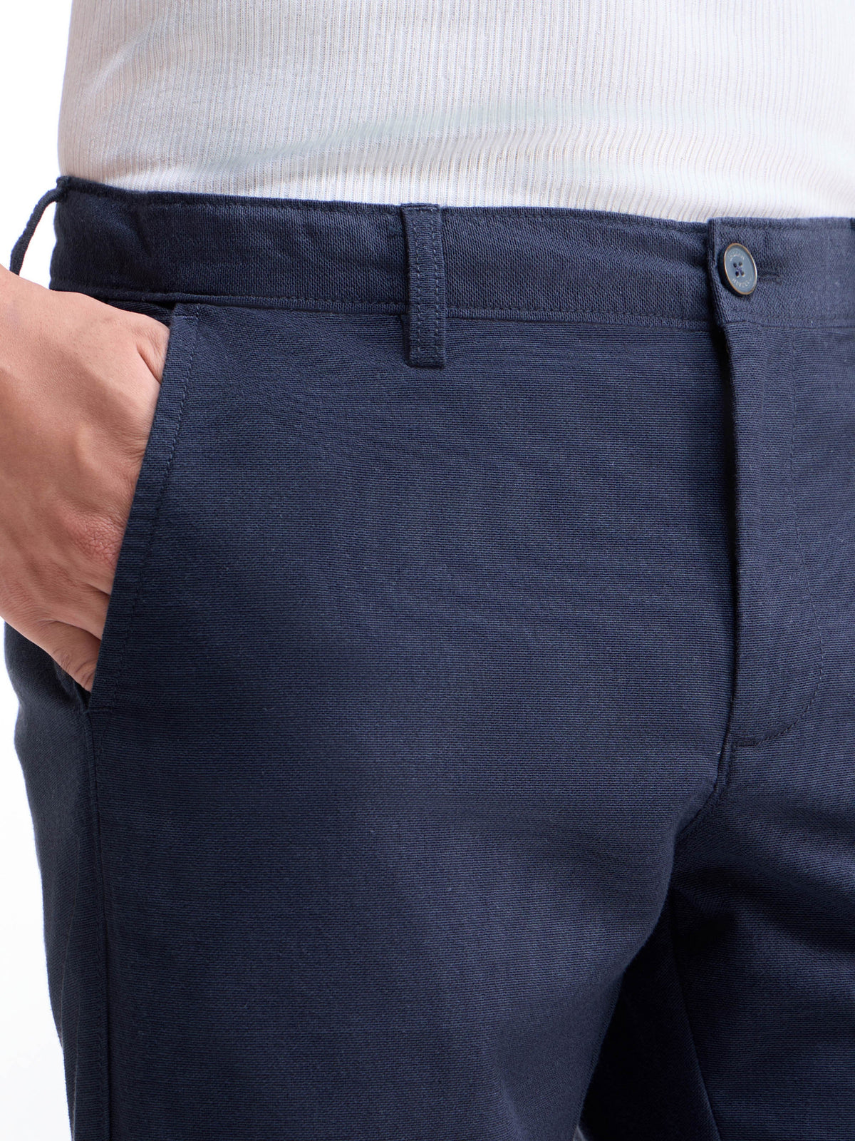 Solid Slim Fit Trousers - Navy t4option_1