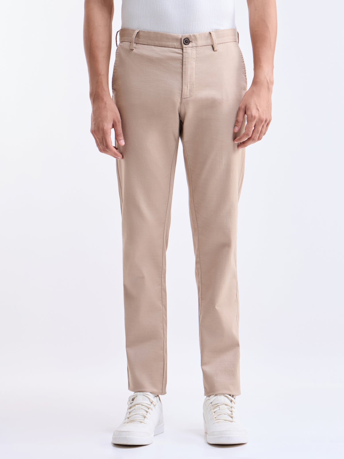 Solid Slim Fit Trousers - Lt Khaki t4option_1