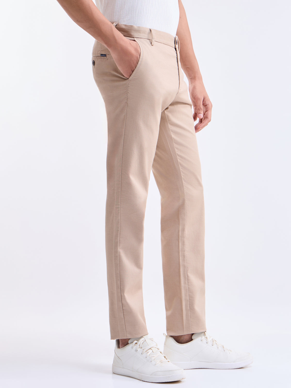 Solid Slim Fit Trousers - Lt Khaki t4option_1