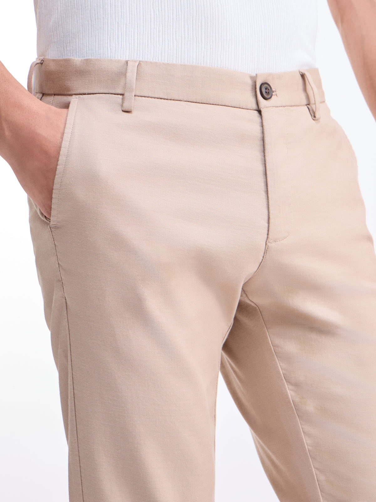 Solid Slim Fit Trousers - Lt Khaki t4option_1