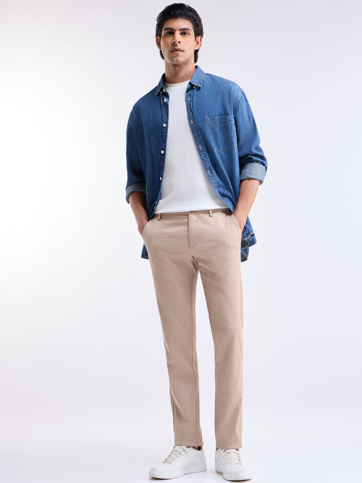 Solid Slim Fit Trousers - Lt Khaki t4option_1
