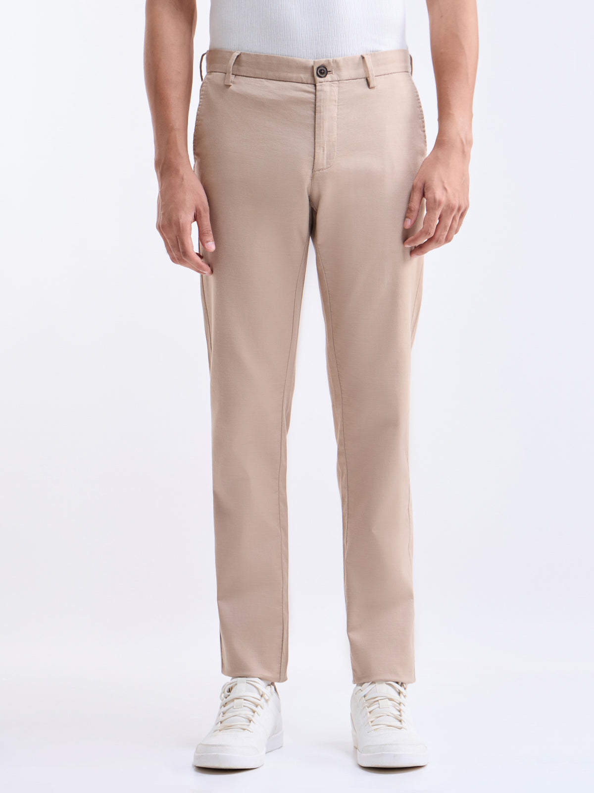 Solid Slim Fit Trousers - Lt Khaki t4option_1