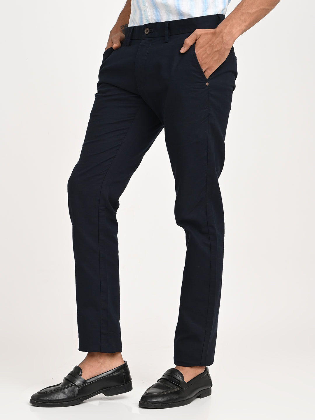 Solid Slim Fit Trousers - Navy t4option_2