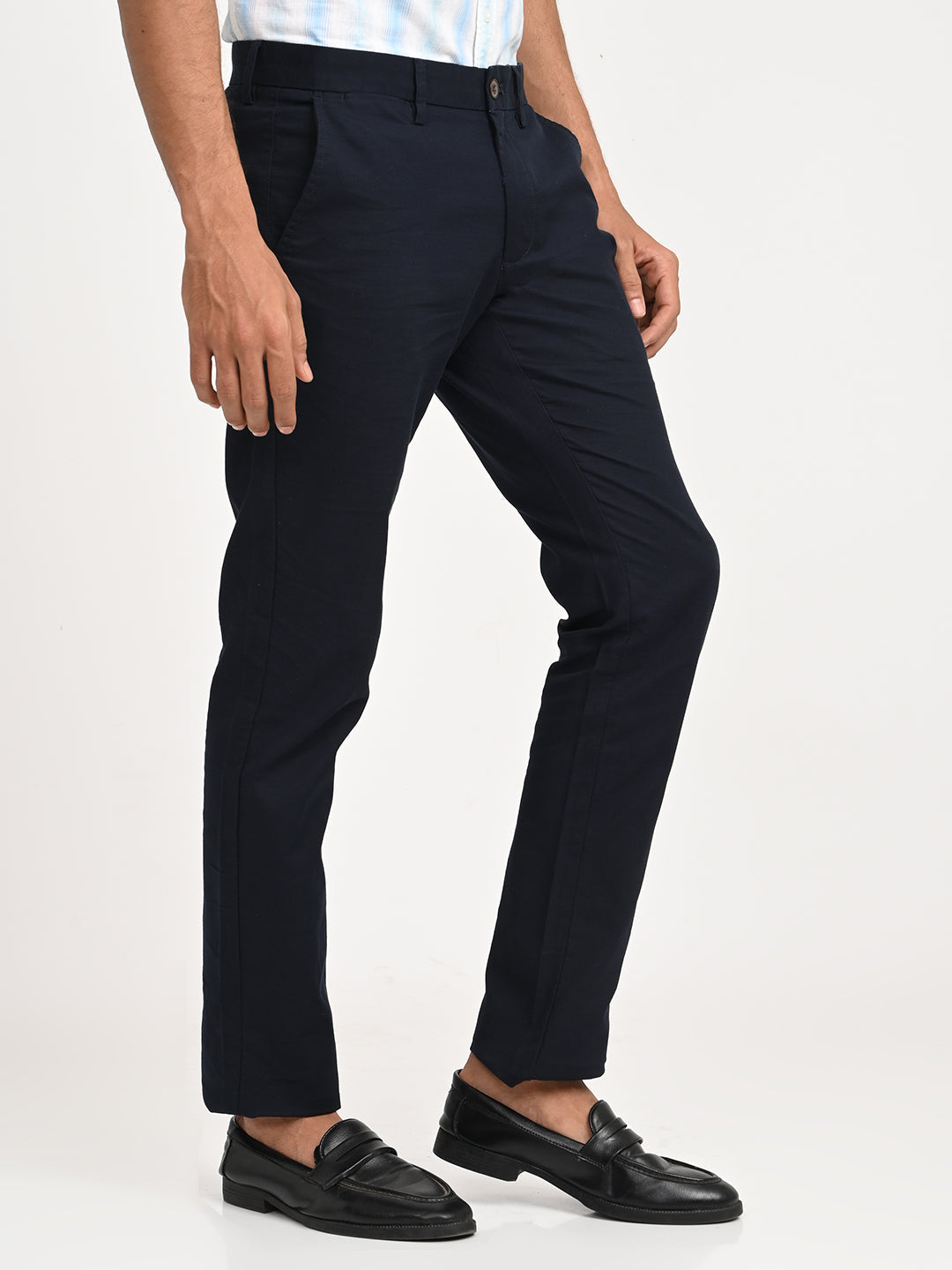 Solid Slim Fit Trousers - Navy t4option_2