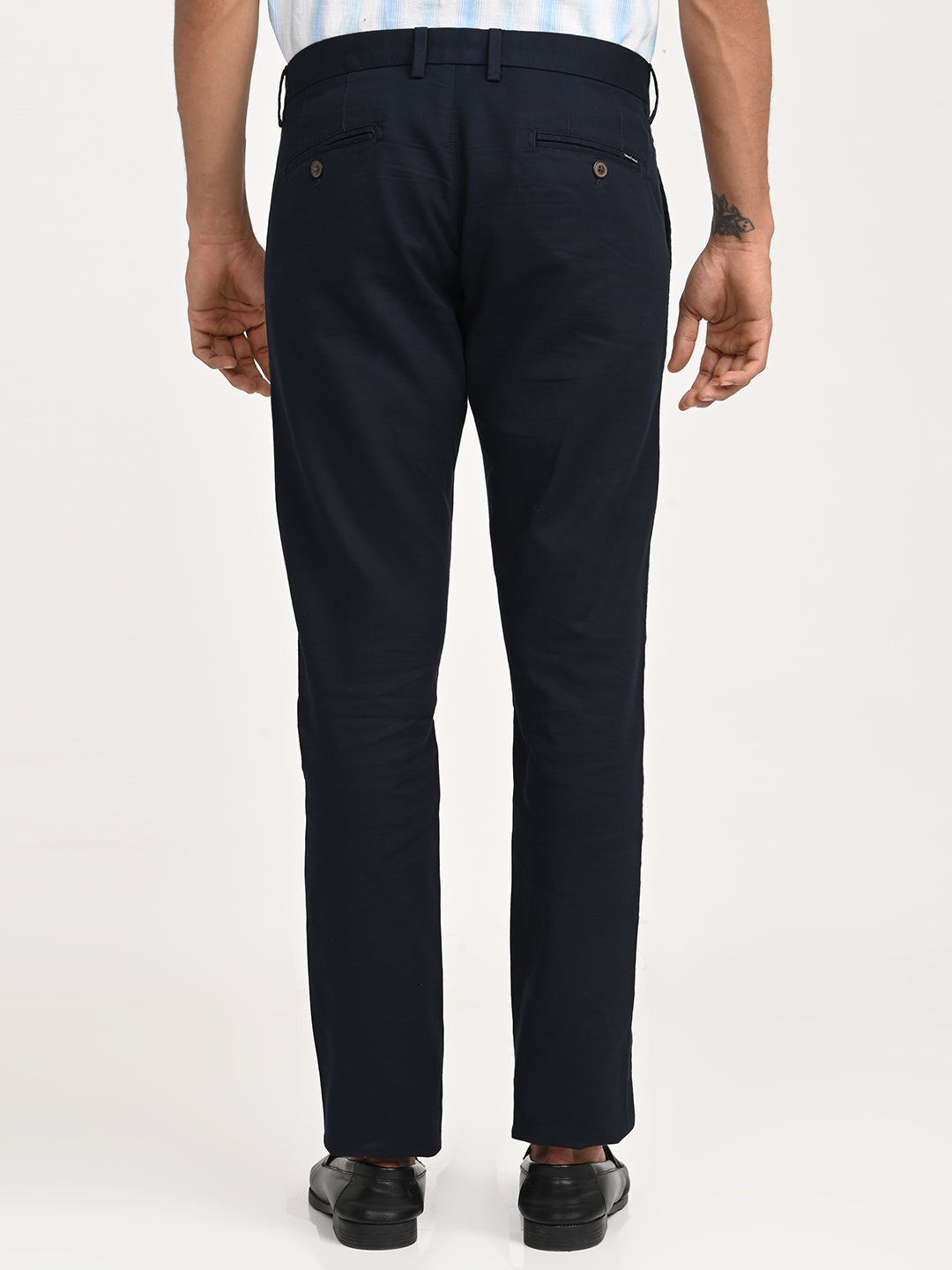 Solid Slim Fit Trousers - Navy t4option_2