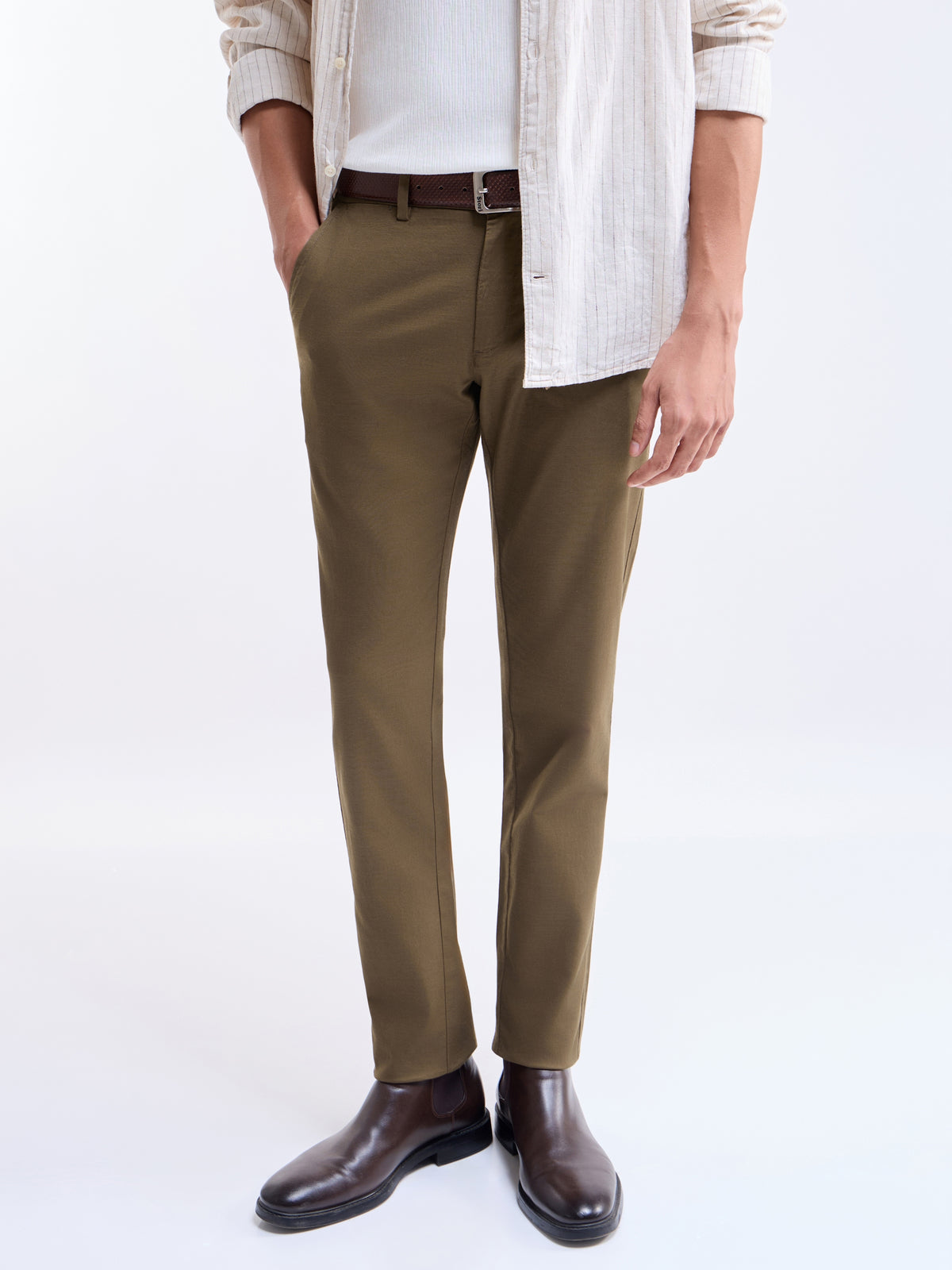 Solid Slim Fit Trousers - Tan t4option_4