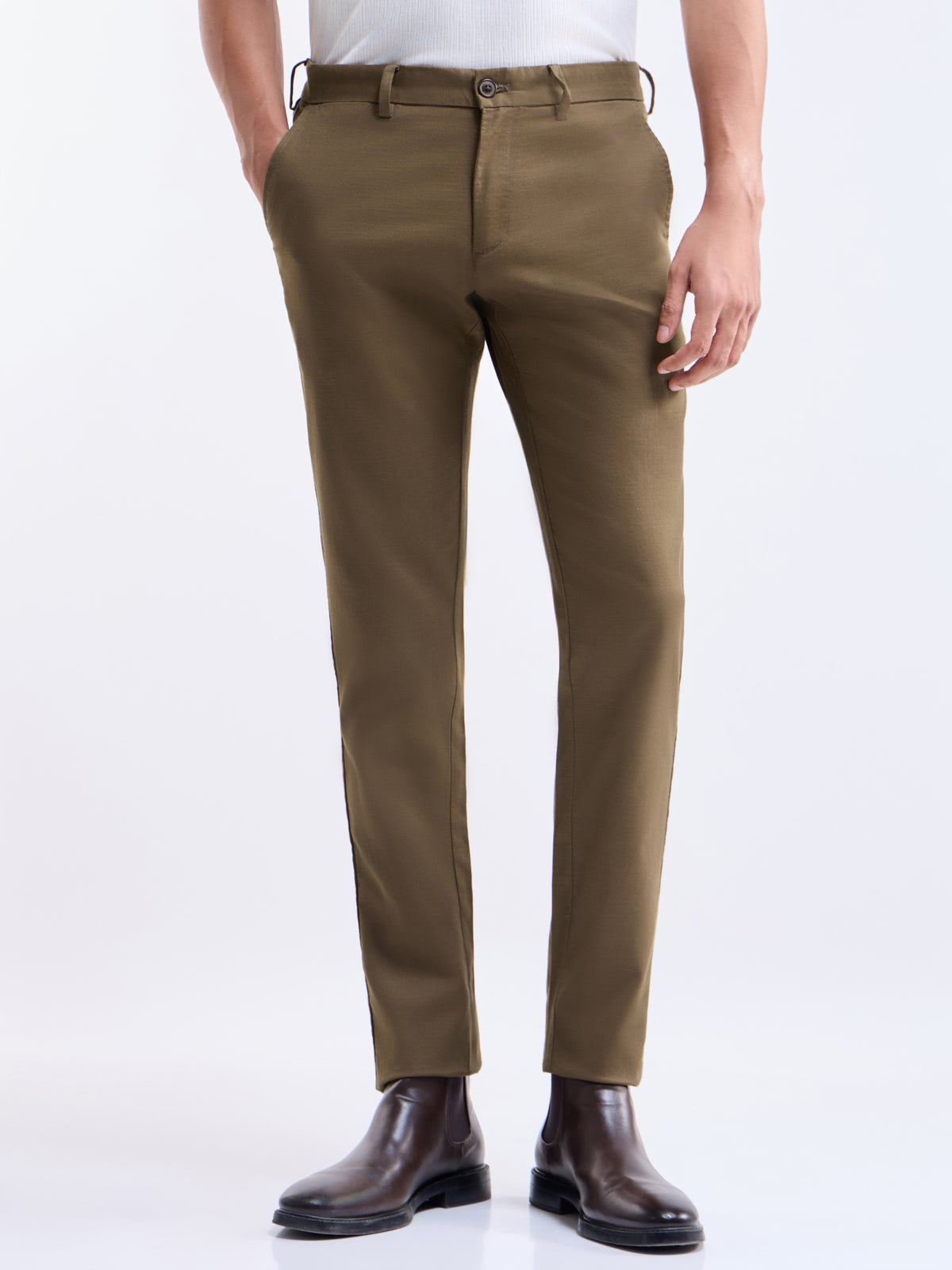 Solid Slim Fit Trousers - Tan t4option_4