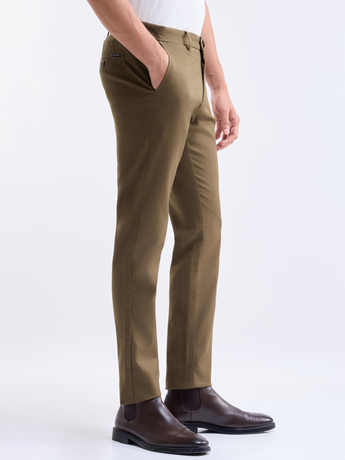 Solid Slim Fit Trousers - Tan t4option_4
