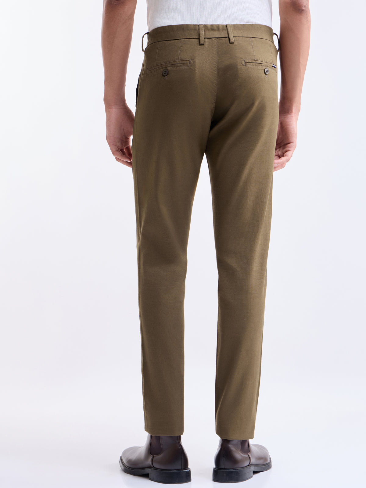 Solid Slim Fit Trousers - Tan t4option_4