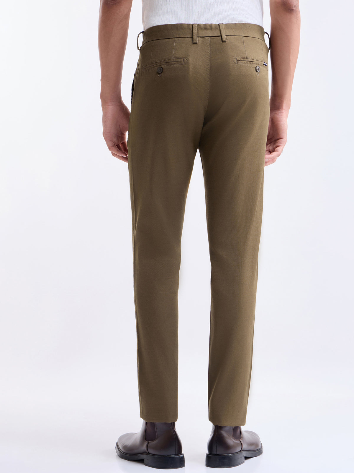 Solid Slim Fit Trousers - Tan t4option_4