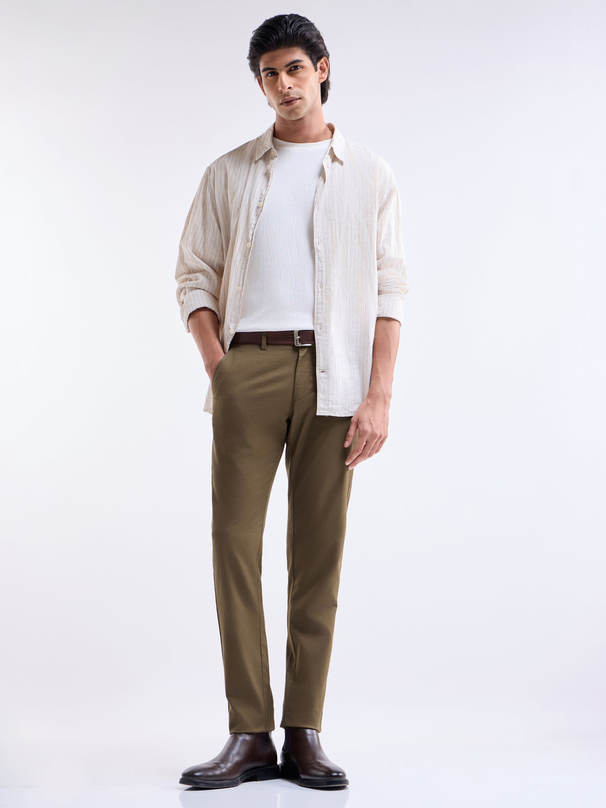 Solid Slim Fit Trousers - Tan t4option_4