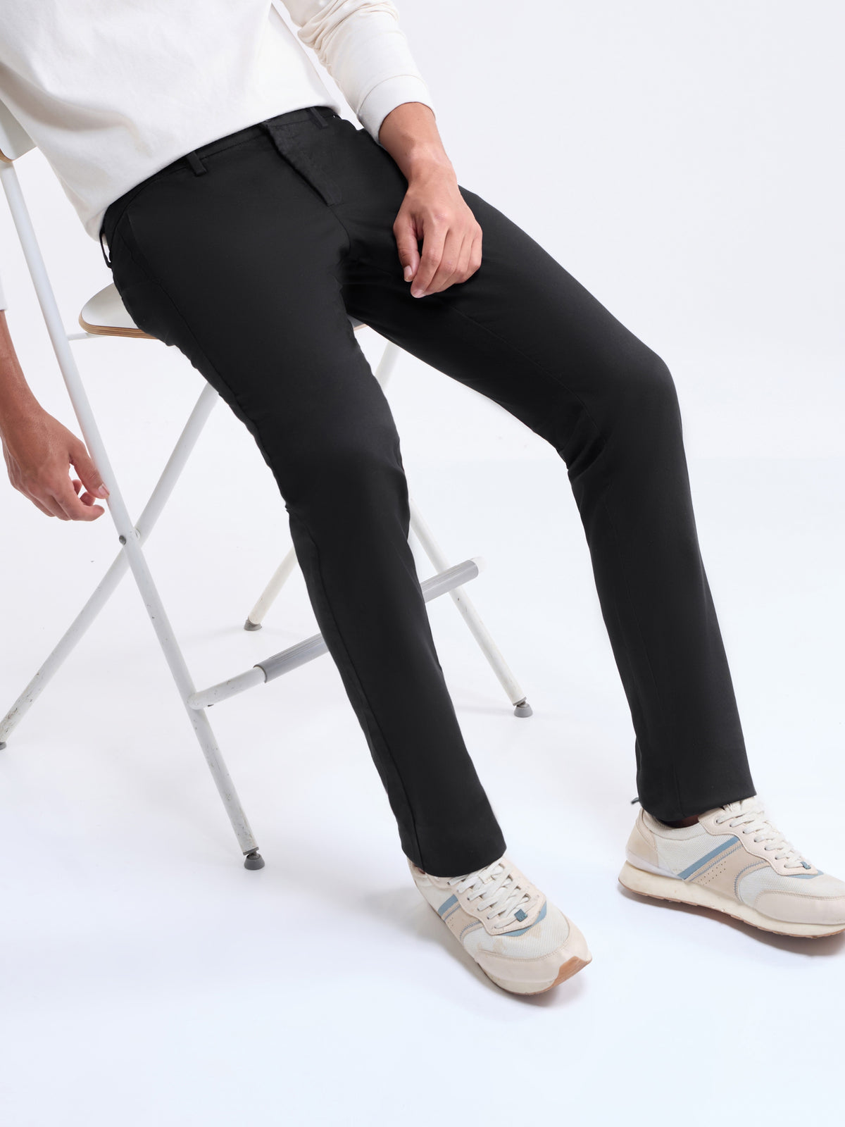 Solid Slim Fit Trousers - Black t4option_6