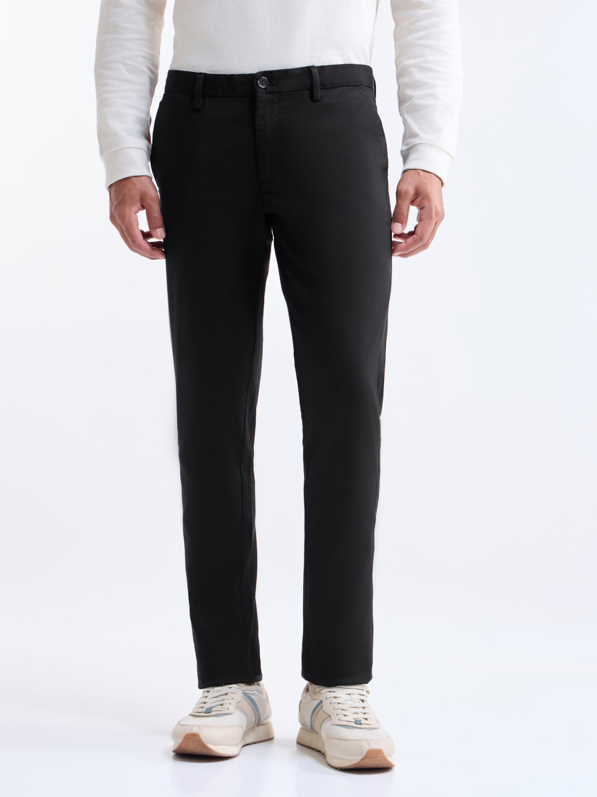 Solid Slim Fit Trousers - Black t4option_6