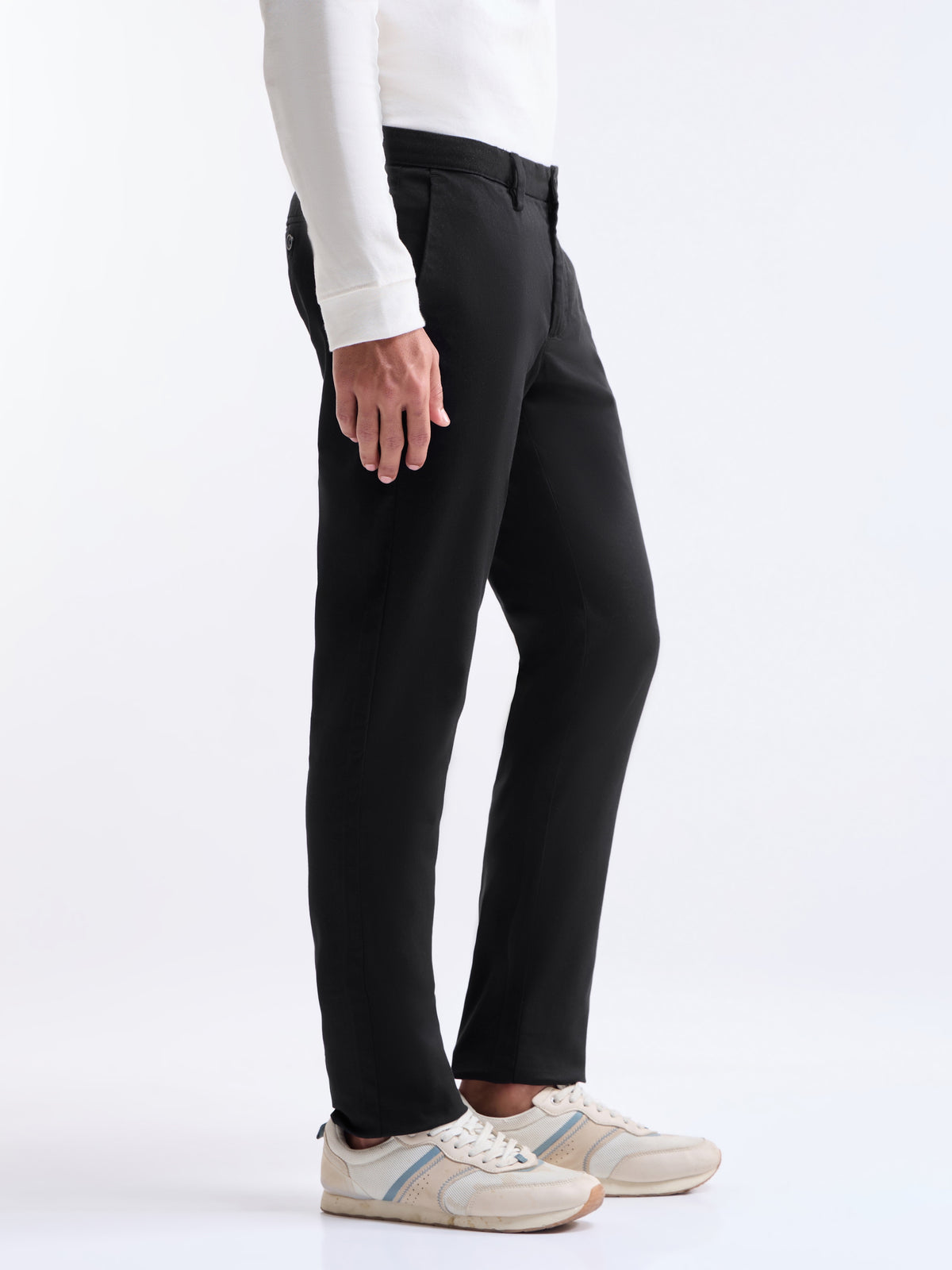 Solid Slim Fit Trousers - Black t4option_6