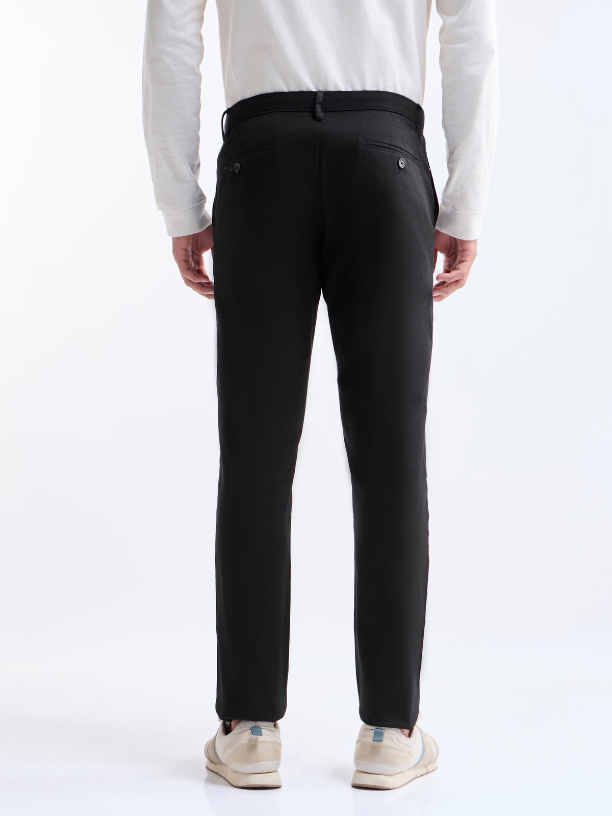 Solid Slim Fit Trousers - Black t4option_6