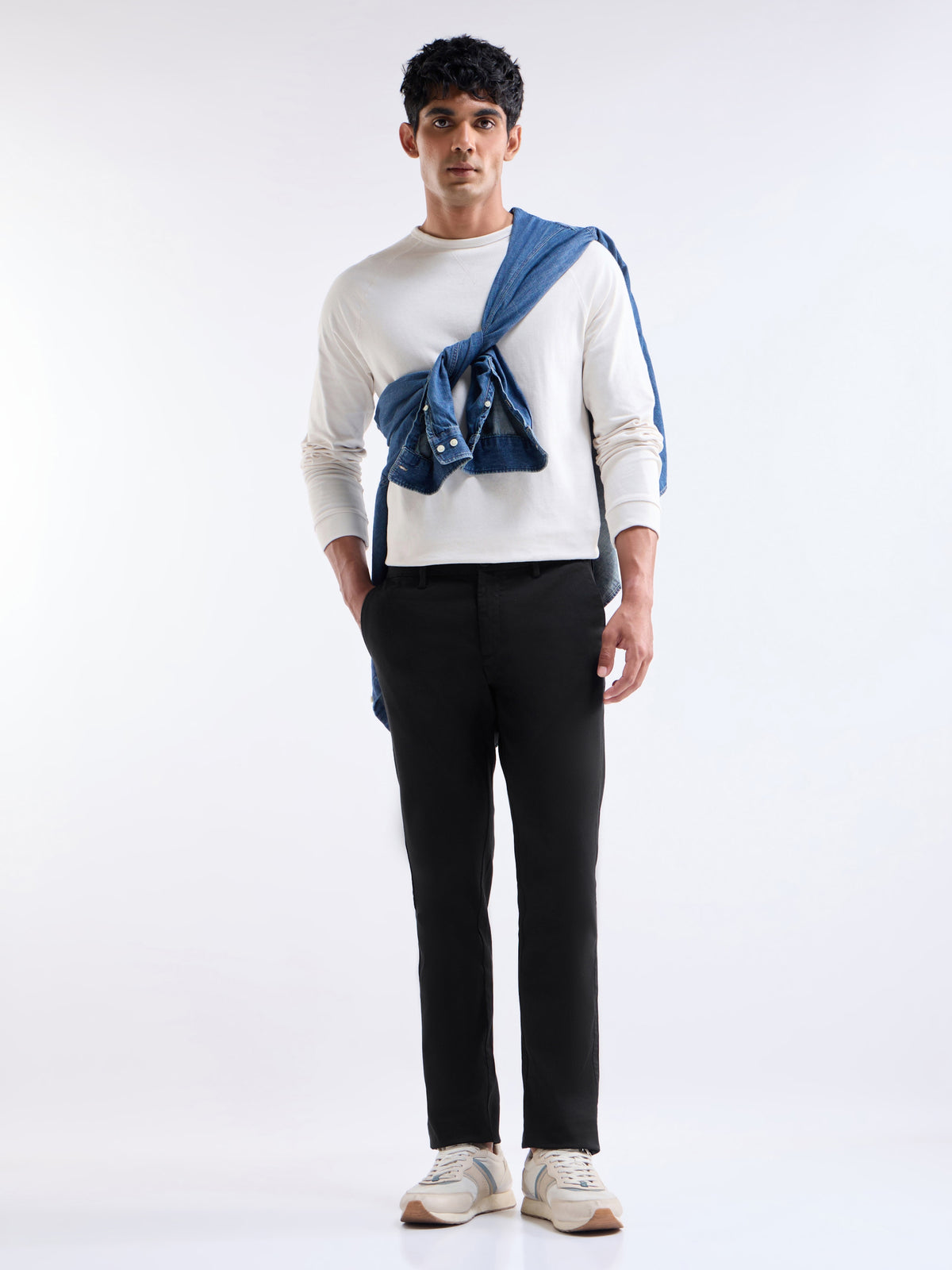Solid Slim Fit Trousers - Black t4option_6