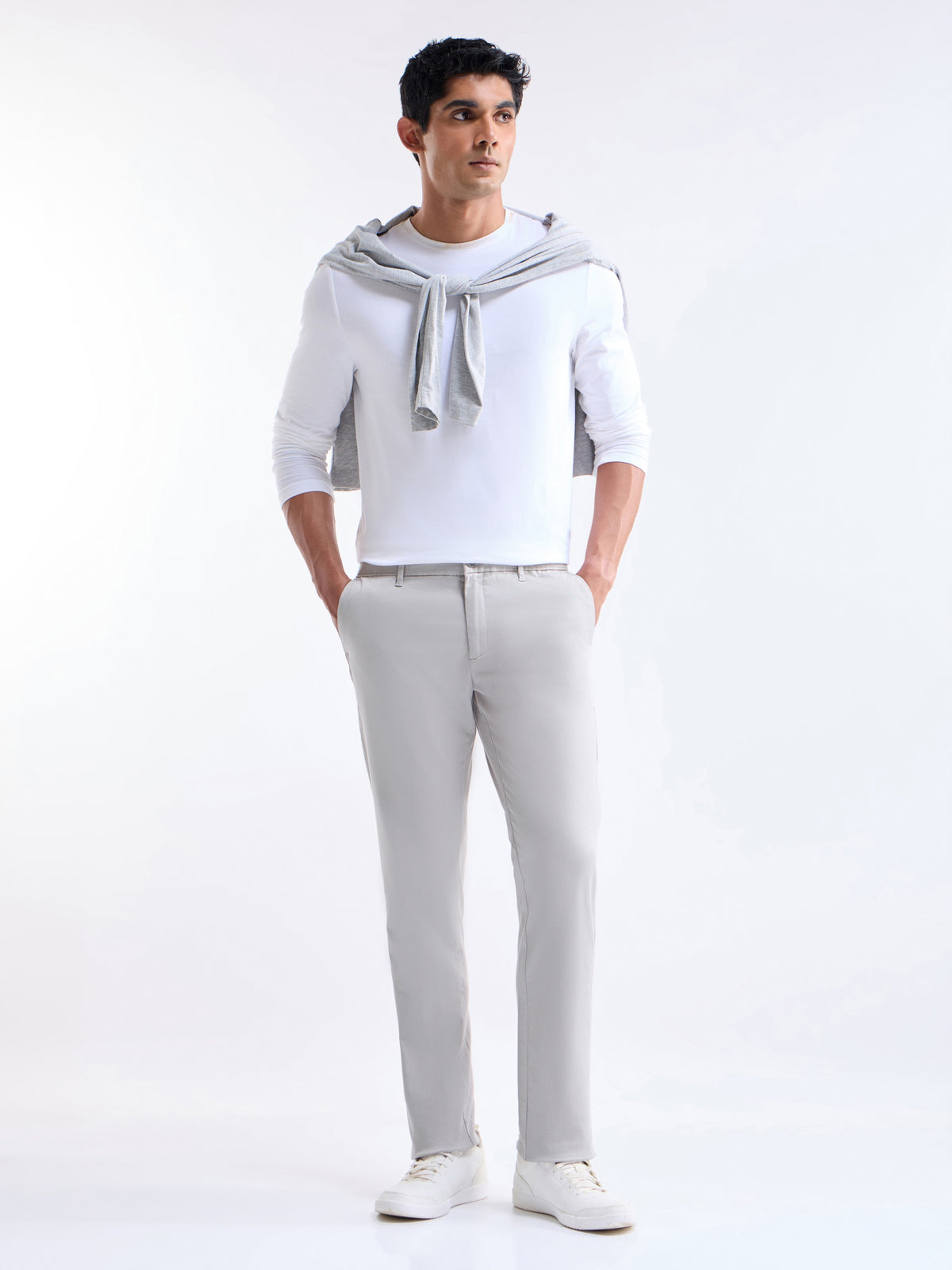 Solid Slim Fit Trousers - Cement t4option_0