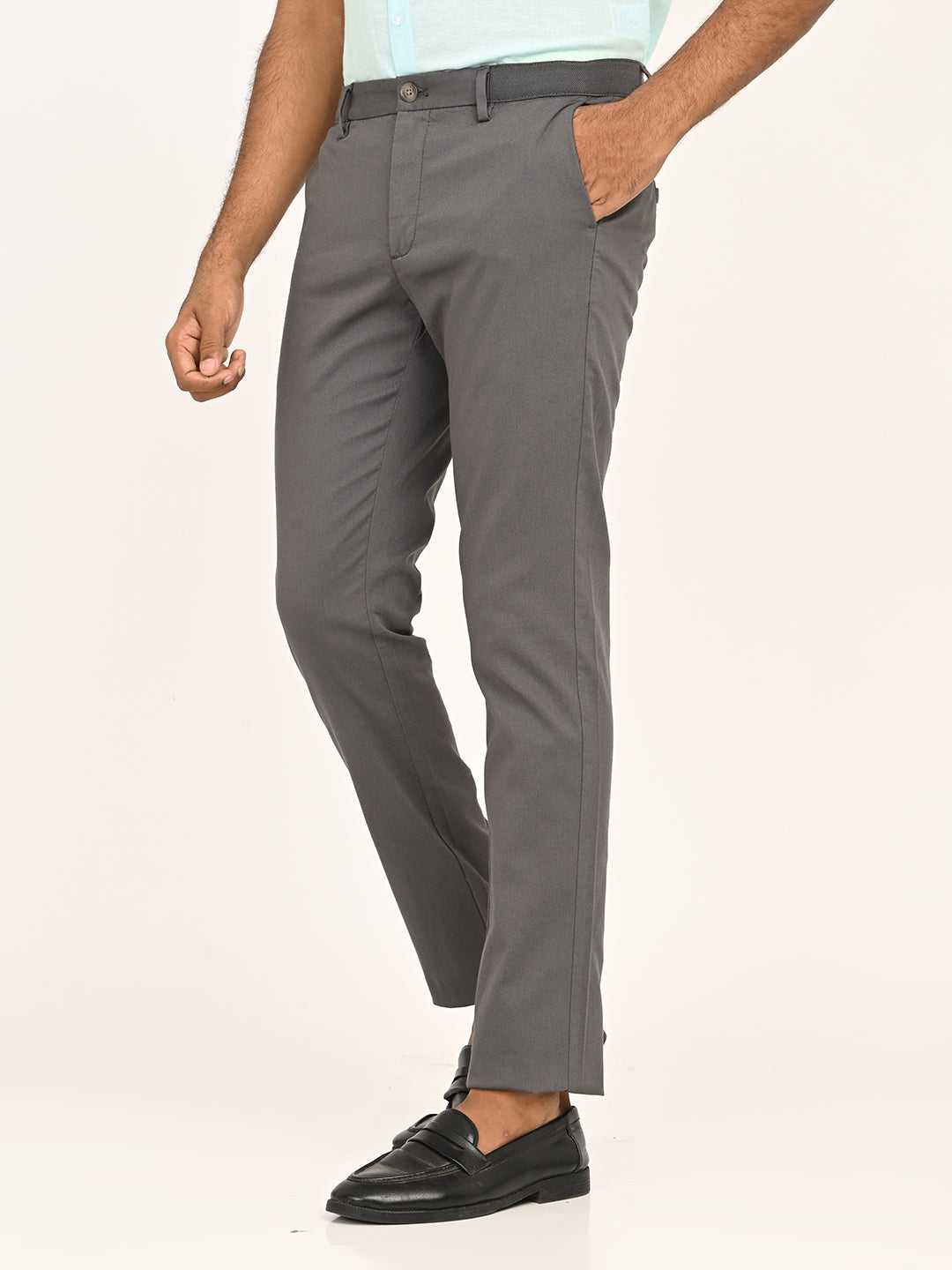 Solid Slim Fit Trousers - Charcoal t4option_3