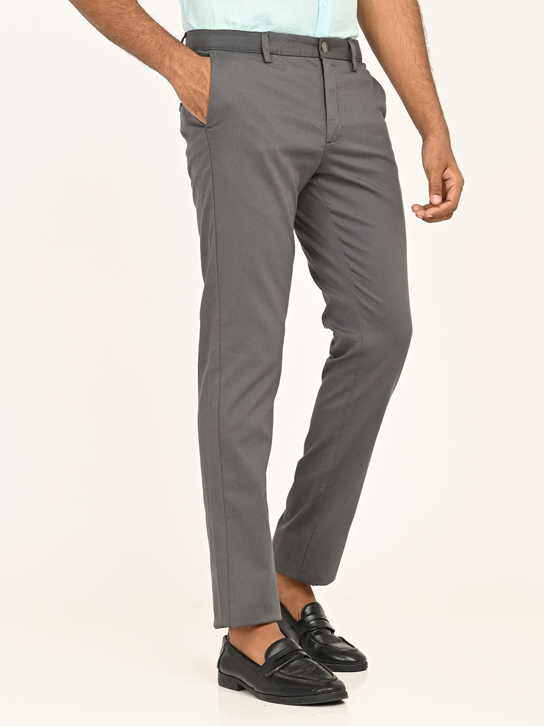 Solid Slim Fit Trousers - Charcoal t4option_3