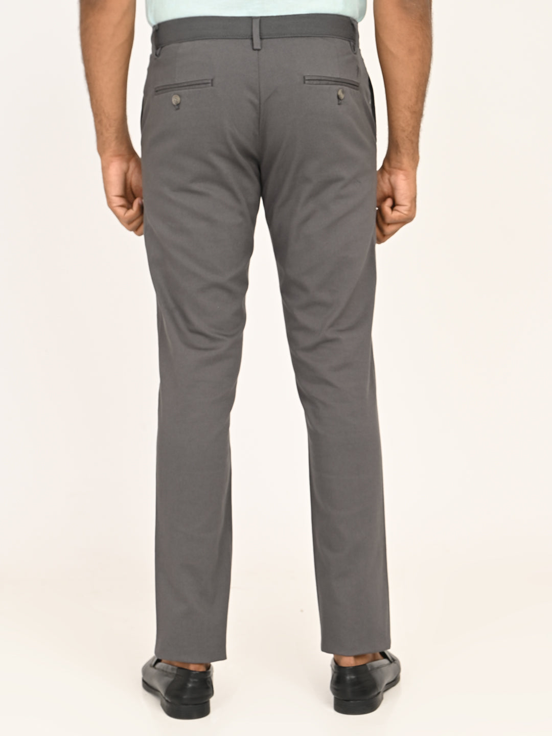 Solid Slim Fit Trousers - Charcoal t4option_3