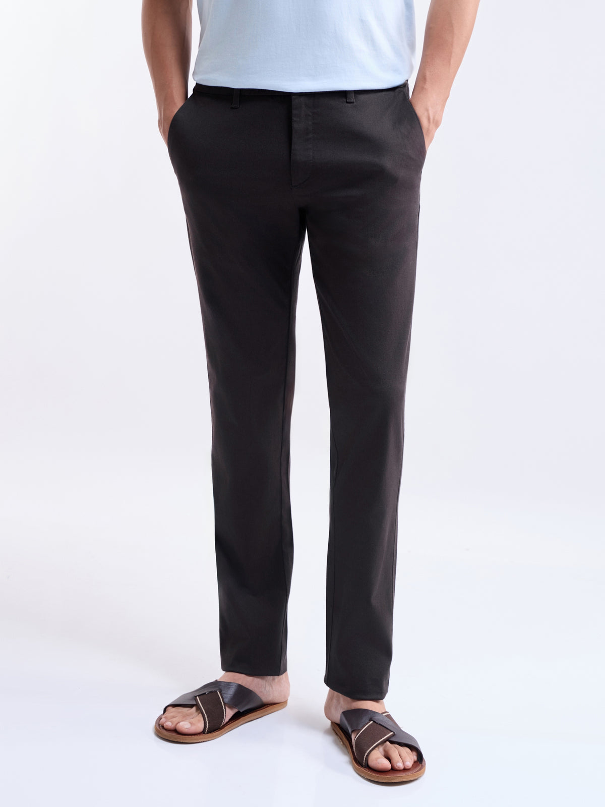 Solid Slim Fit Trousers - Dark Choco t4option_1
