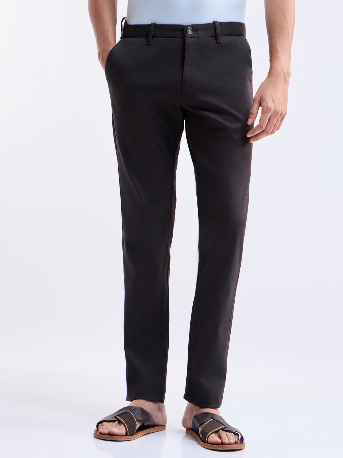 Solid Slim Fit Trousers - Dark Choco t4option_1