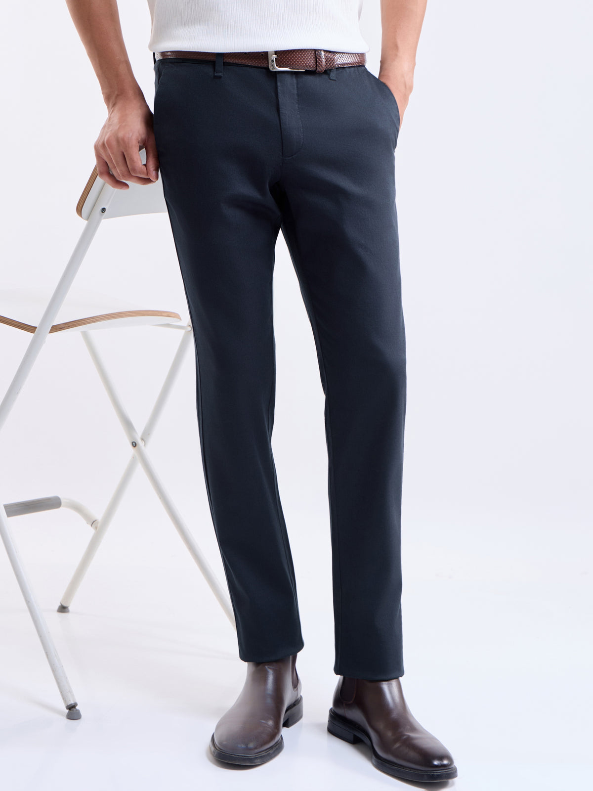 Solid Slim Fit Trousers - Dark Navy t4option_7