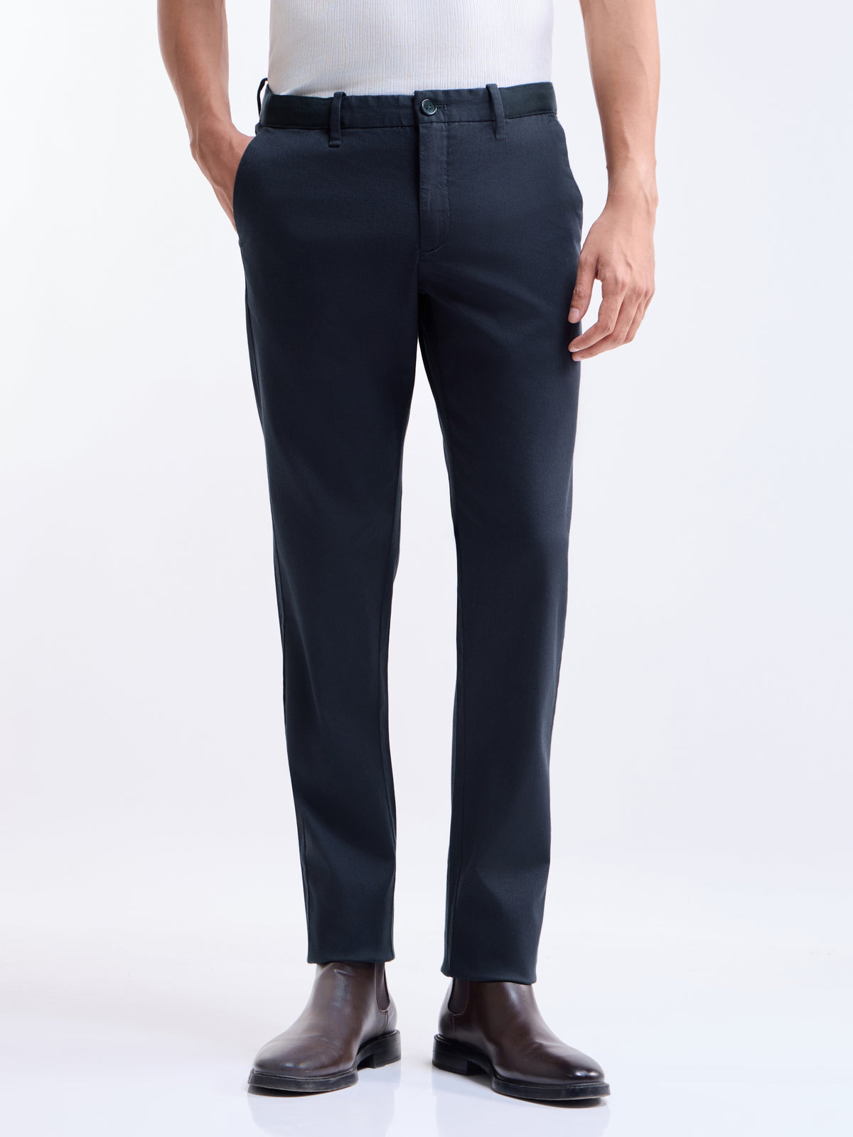 Solid Slim Fit Trousers - Dark Navy t4option_7